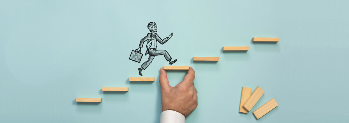 Career Planning and Challenge Concept. Businessman Getting Help Achieving Goals.